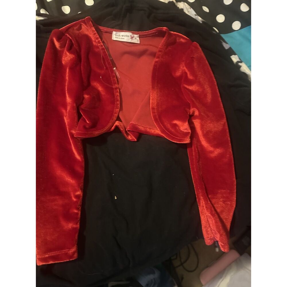 Knit Works Girls Red Velvet Shrug Jacket Crop Cardigan Dress Cover Up Size 4T